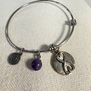 Unwritten Silver Tone Bangle Bracelet With Infinity Charm Amethyst Purple Bead
